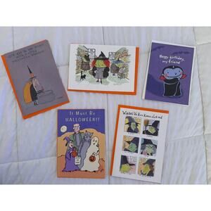 Lot of 5 Happy Halloween Greeting Cards Witch Ghost Vampire Birthday